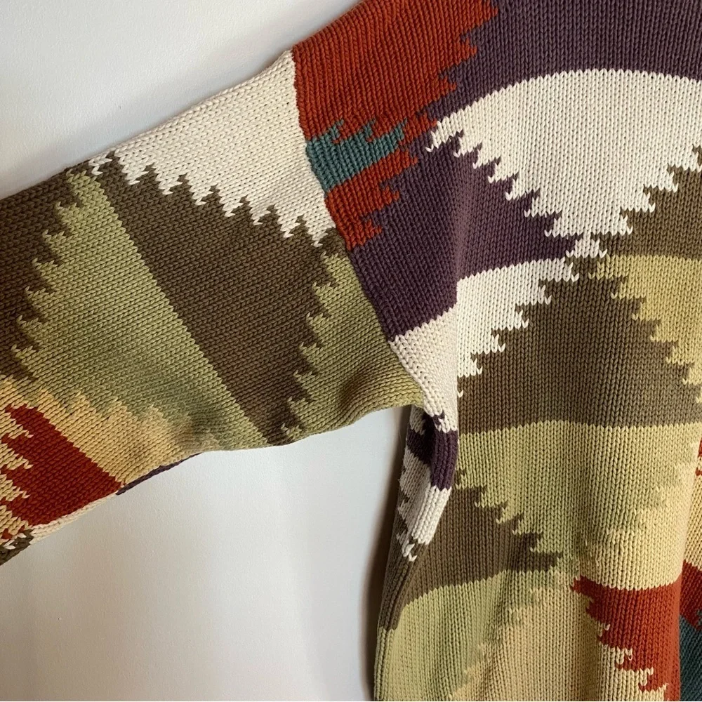 Vtg Perry Ellis knit Grandpa Sweater Geometric Triangle Colorful Mens size L